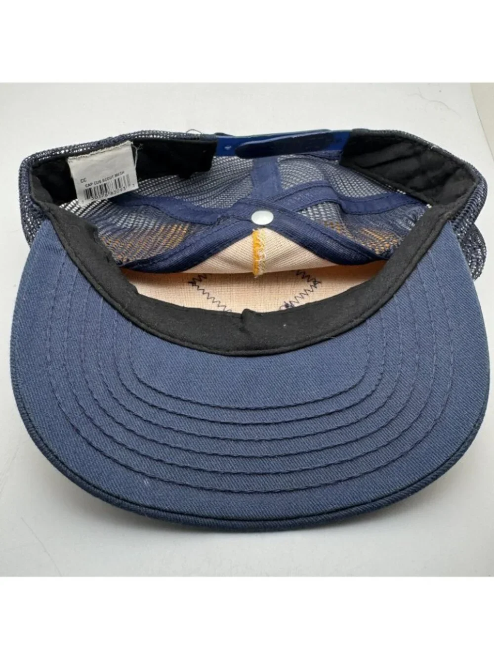 Vintage Cub Scout Boys Trucker Hat Mesh Snapback Yellow Navy Blue Wolf Patch